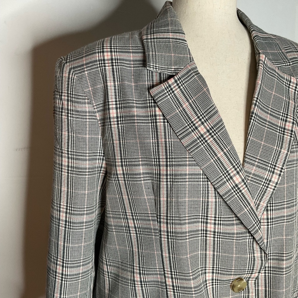 Steve Madden Grey & Pink Plaid Oversized Notch Collar Blazer Size XLarge - Picture 3 of 11